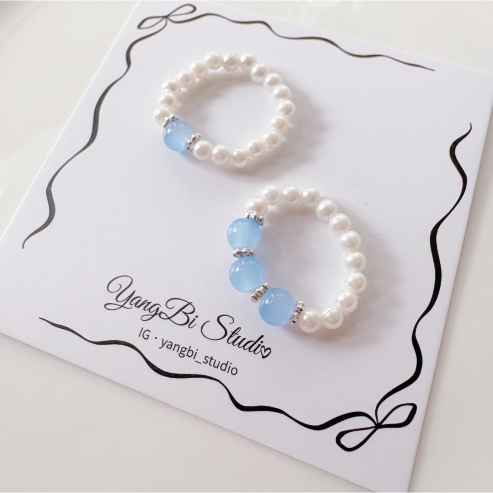 𝓨𝓪𝓷𝓰𝓑𝓲🕊️【海藍寶🩵珍珠串珠工藝戒指】 Y934-細節圖2