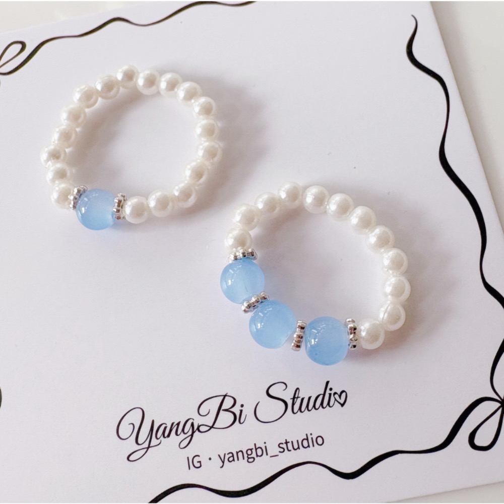 𝓨𝓪𝓷𝓰𝓑𝓲🕊️【海藍寶🩵珍珠串珠工藝戒指】 Y934-細節圖5