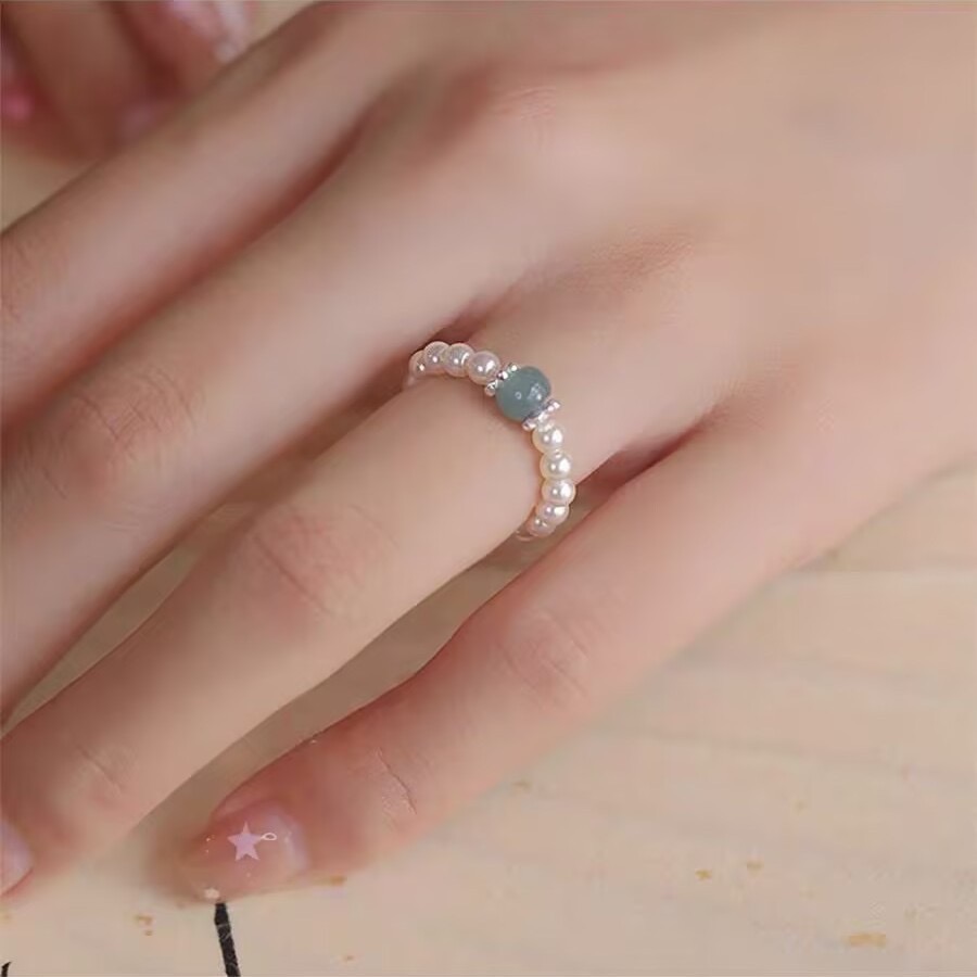 𝓨𝓪𝓷𝓰𝓑𝓲🕊️【海藍寶🩵珍珠串珠工藝戒指】 Y934-細節圖6