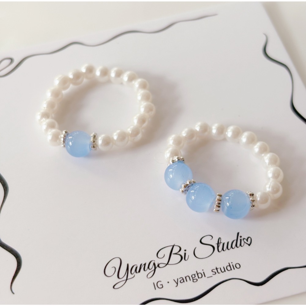 𝓨𝓪𝓷𝓰𝓑𝓲🕊️【海藍寶🩵珍珠串珠工藝戒指】 Y934-細節圖8