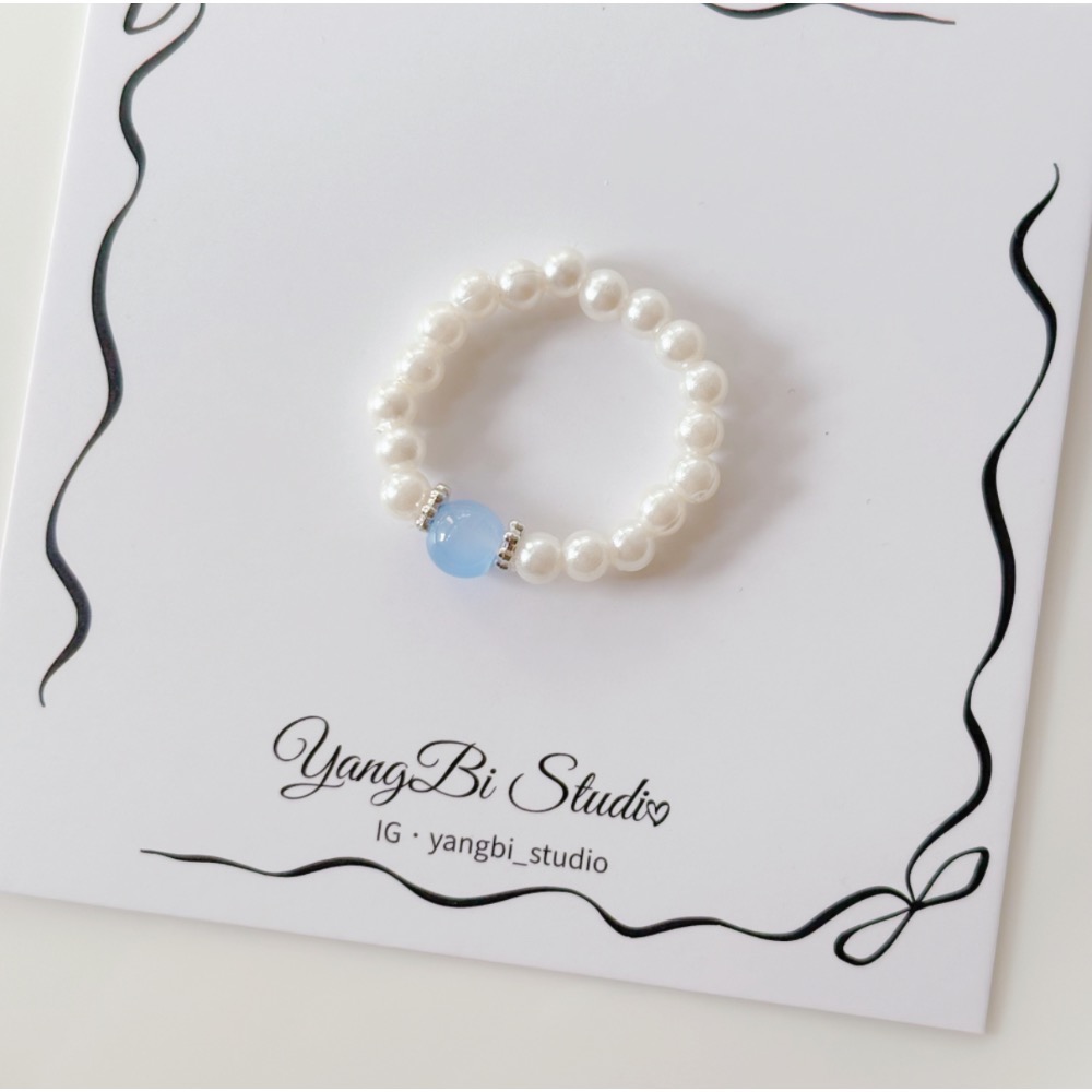 𝓨𝓪𝓷𝓰𝓑𝓲🕊️【海藍寶🩵珍珠串珠工藝戒指】 Y934-規格圖11