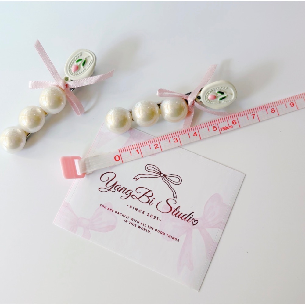 𝓨𝓪𝓷𝓰𝓑𝓲🕊️【質感女孩．鬱金香絲帶蝴蝶結珍珠髮夾】瀏海夾 V458-細節圖9