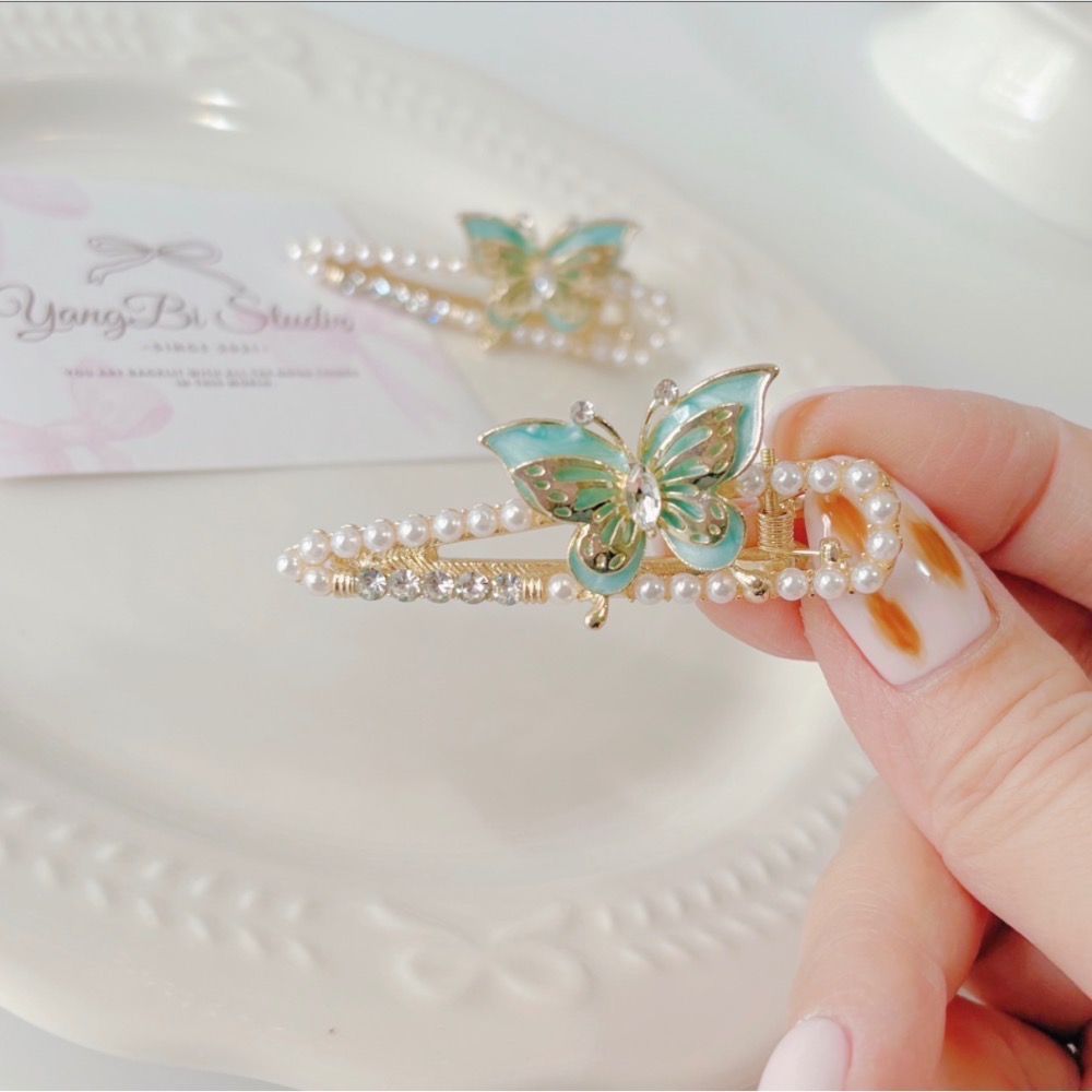 𝓨𝓪𝓷𝓰𝓑𝓲🕊️【高檔輕奢珍珠蝴蝶水鑽髮夾】瀏海夾 V459-細節圖7