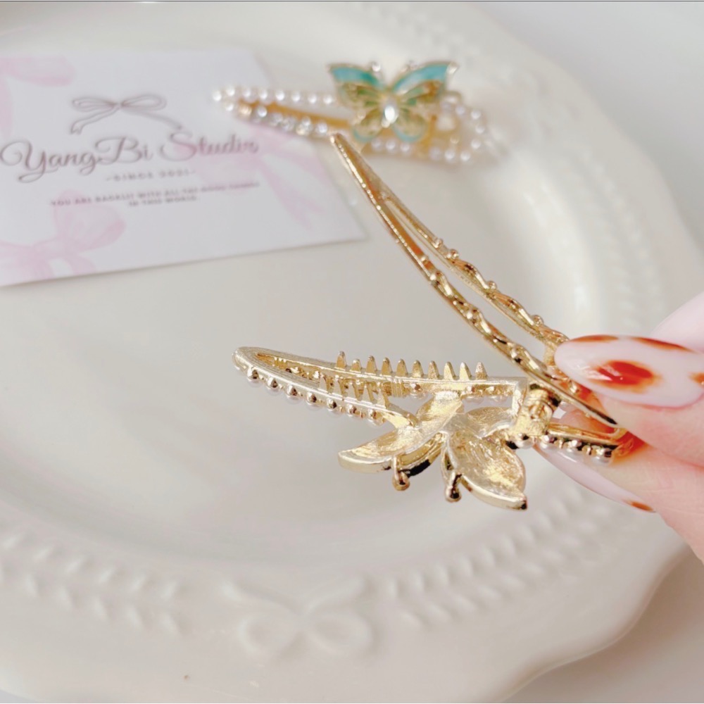 𝓨𝓪𝓷𝓰𝓑𝓲🕊️【高檔輕奢珍珠蝴蝶水鑽髮夾】瀏海夾 V459-細節圖8