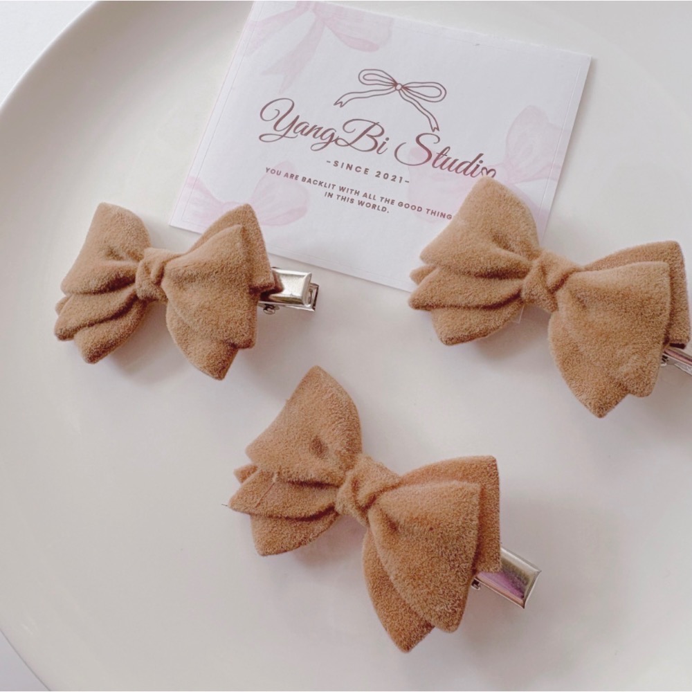 𝓨𝓪𝓷𝓰𝓑𝓲🕊️【韓系植絨摩卡奶咖造型蝴蝶結髮夾】【瀏海夾】 V461-細節圖5