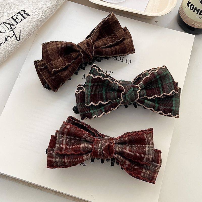 𝓨𝓪𝓷𝓰𝓑𝓲🕊️【波浪捲邊格紋蝴蝶結香蕉夾 扭扭夾】 V462-細節圖2