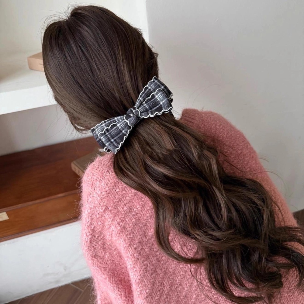 𝓨𝓪𝓷𝓰𝓑𝓲🕊️【波浪捲邊格紋蝴蝶結香蕉夾 扭扭夾】 V462-細節圖6