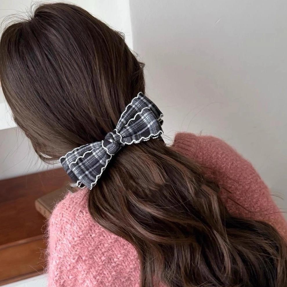 𝓨𝓪𝓷𝓰𝓑𝓲🕊️【波浪捲邊格紋蝴蝶結香蕉夾 扭扭夾】 V462-細節圖8