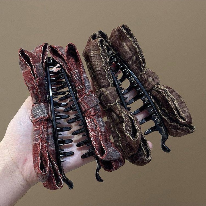 𝓨𝓪𝓷𝓰𝓑𝓲🕊️【波浪捲邊格紋蝴蝶結香蕉夾 扭扭夾】 V462-細節圖9