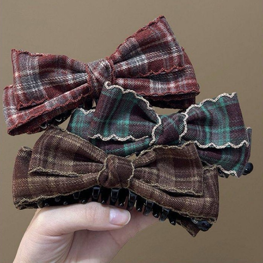 𝓨𝓪𝓷𝓰𝓑𝓲🕊️【波浪捲邊格紋蝴蝶結香蕉夾 扭扭夾】 V462-細節圖11