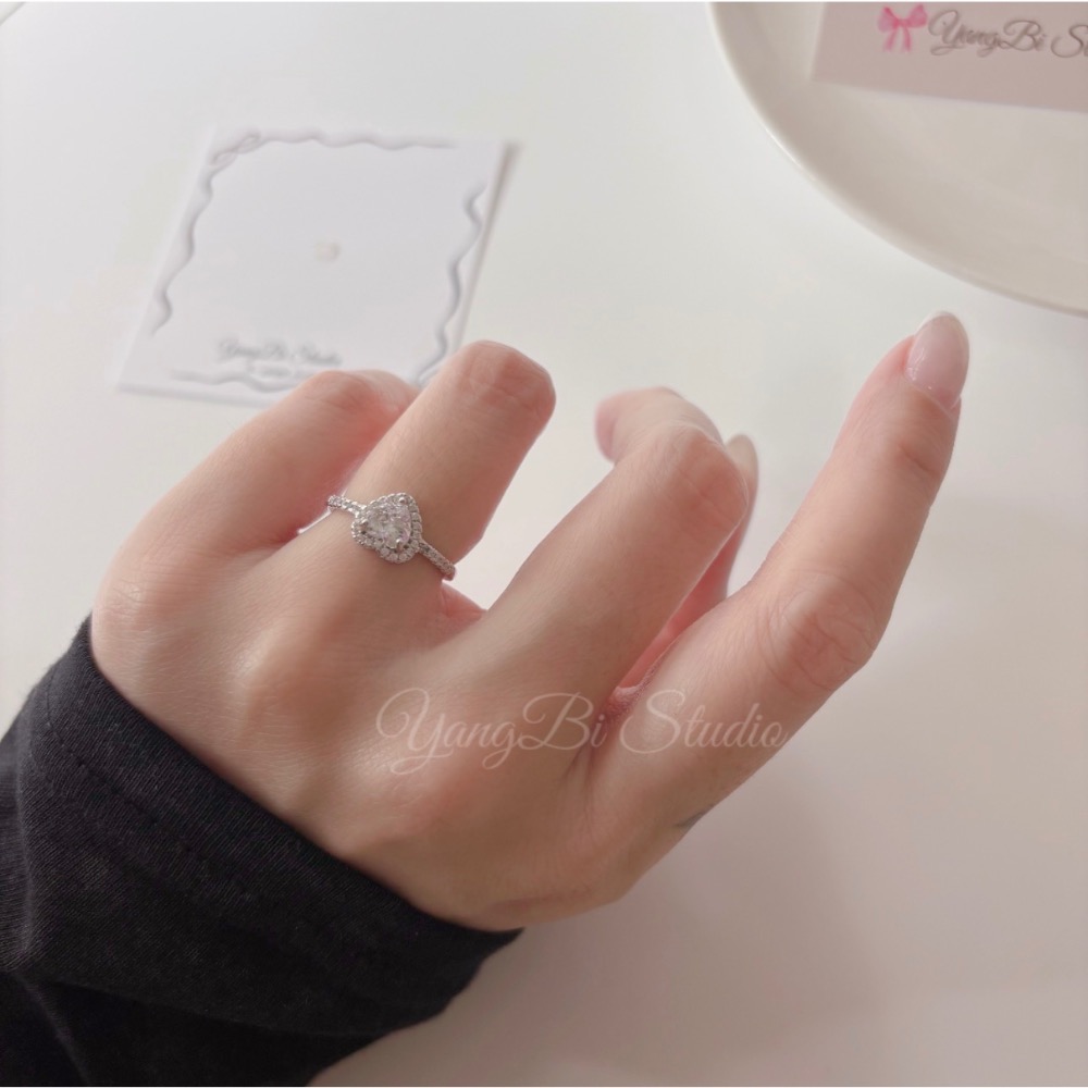 𝓨𝓪𝓷𝓰𝓑𝓲🕊️【手上自帶打光】925【爆閃滿鑽愛心戒指】浪漫氣質細戒 閃耀百搭 約會必備女生最愛Y941-細節圖5