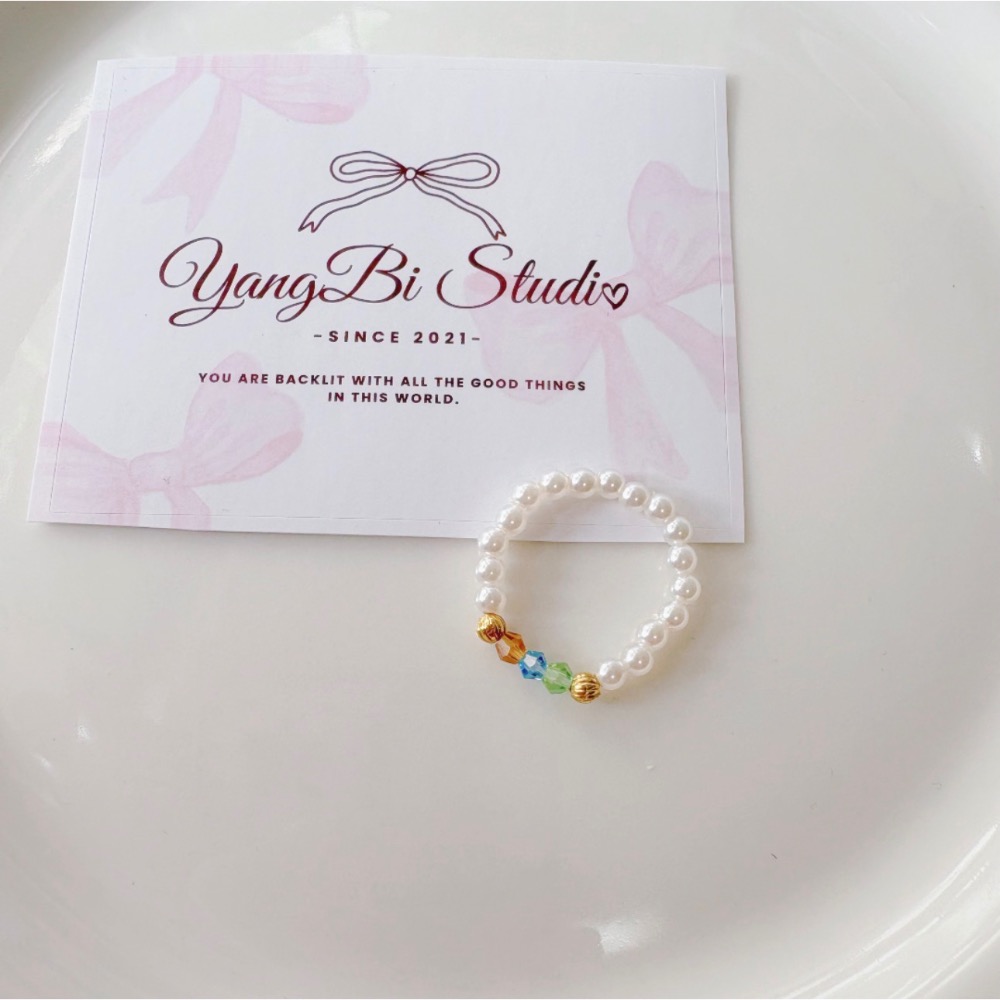 𝓨𝓪𝓷𝓰𝓑𝓲🕊️【法式彩漾捷克珠高亮珍珠戒指】彈力戒指 珍珠戒指 Y943-細節圖2