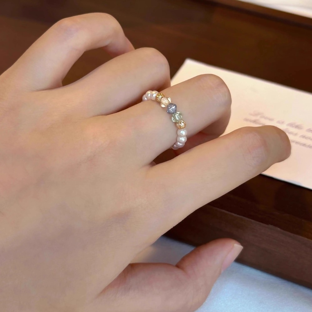 𝓨𝓪𝓷𝓰𝓑𝓲🕊️【法式彩漾捷克珠高亮珍珠戒指】彈力戒指 珍珠戒指 Y943-細節圖3