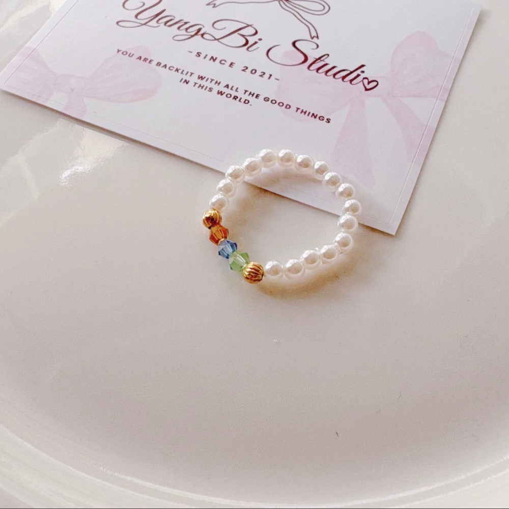 𝓨𝓪𝓷𝓰𝓑𝓲🕊️【法式彩漾捷克珠高亮珍珠戒指】彈力戒指 珍珠戒指 Y943-細節圖4