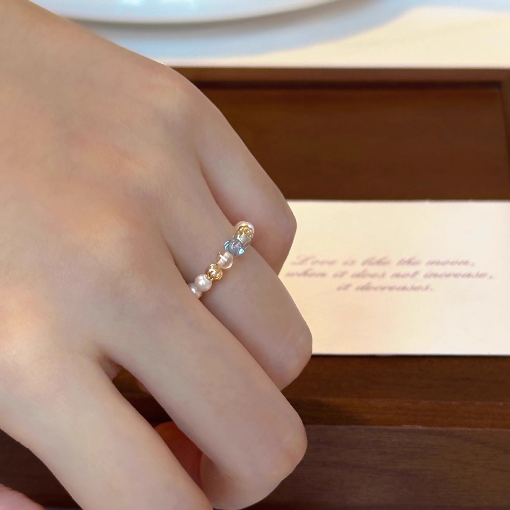 𝓨𝓪𝓷𝓰𝓑𝓲🕊️【法式彩漾捷克珠高亮珍珠戒指】彈力戒指 珍珠戒指 Y943-細節圖5