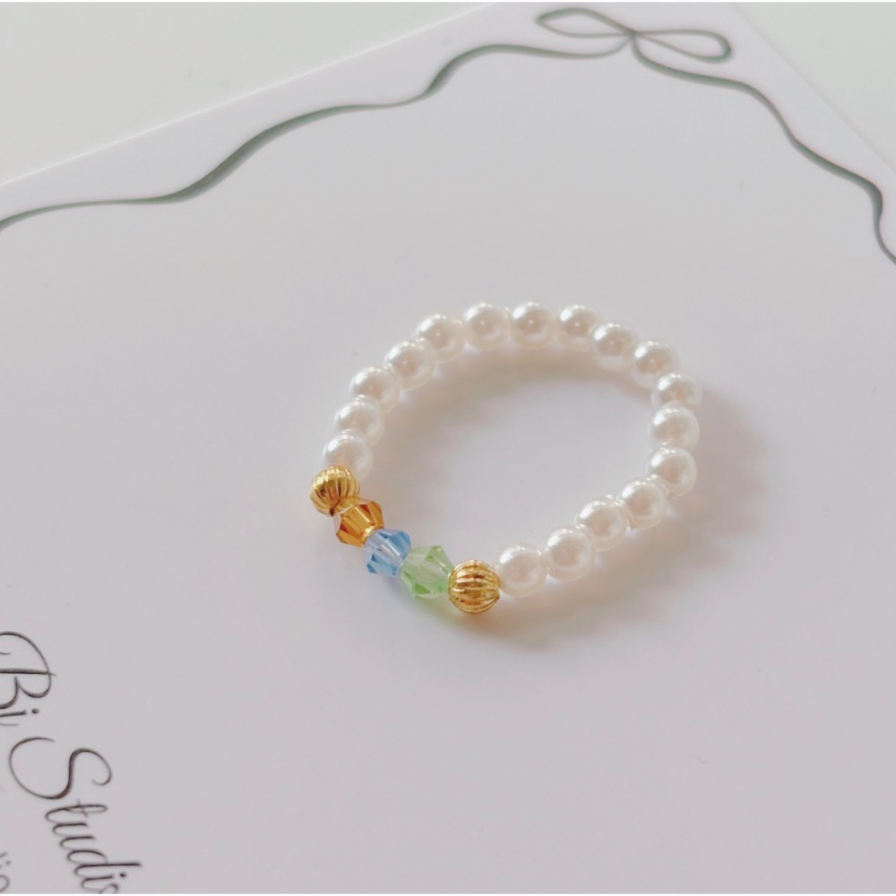 𝓨𝓪𝓷𝓰𝓑𝓲🕊️【法式彩漾捷克珠高亮珍珠戒指】彈力戒指 珍珠戒指 Y943-細節圖6