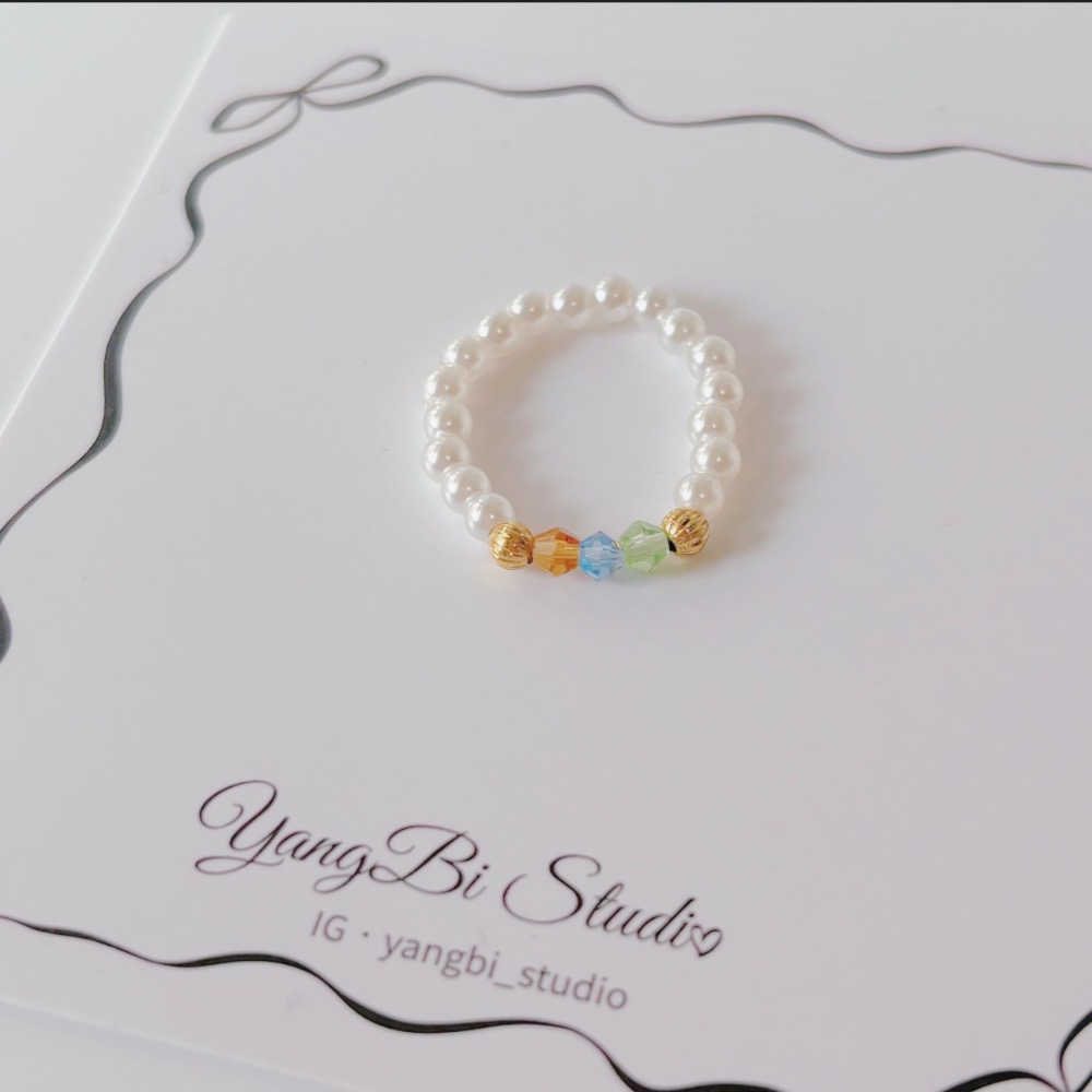 𝓨𝓪𝓷𝓰𝓑𝓲🕊️【法式彩漾捷克珠高亮珍珠戒指】彈力戒指 珍珠戒指 Y943-細節圖7