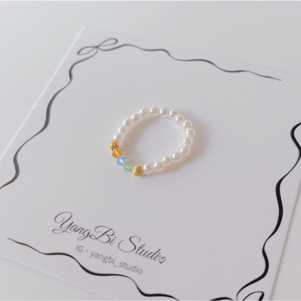 𝓨𝓪𝓷𝓰𝓑𝓲🕊️【法式彩漾捷克珠高亮珍珠戒指】彈力戒指 珍珠戒指 Y943-細節圖8