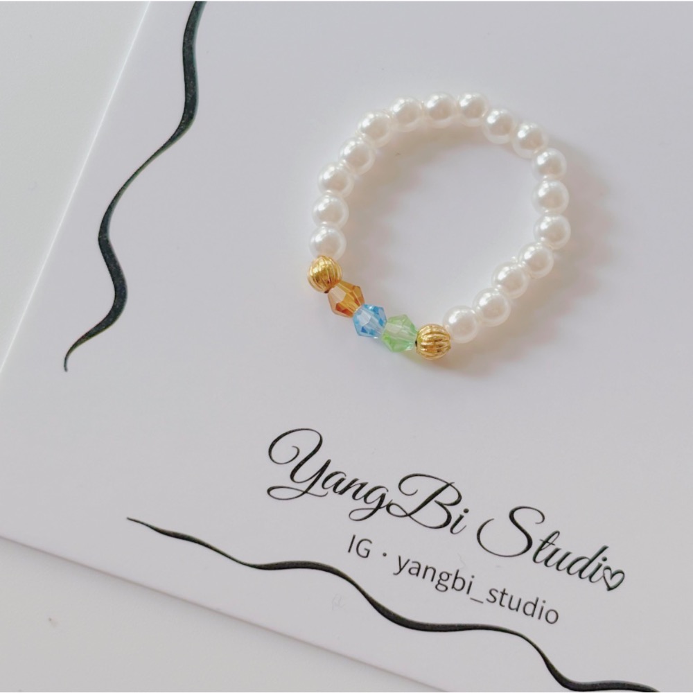 𝓨𝓪𝓷𝓰𝓑𝓲🕊️【法式彩漾捷克珠高亮珍珠戒指】彈力戒指 珍珠戒指 Y943-細節圖10