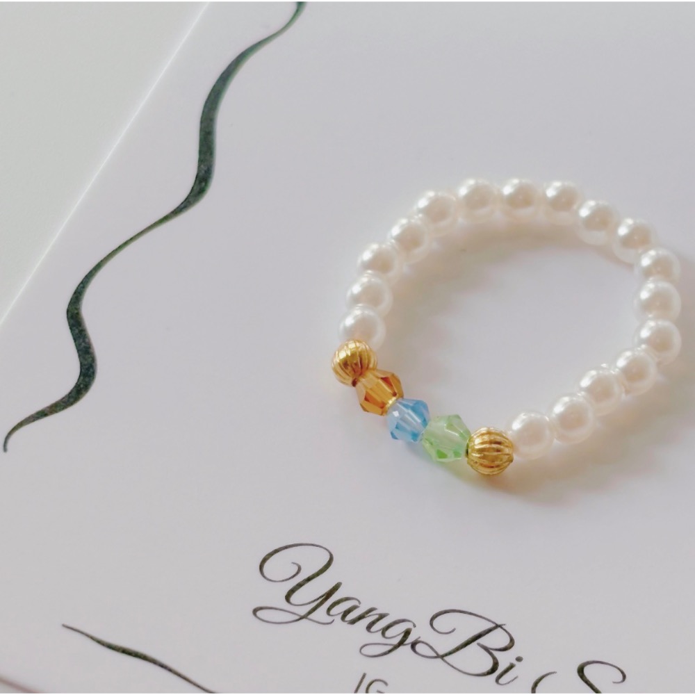 𝓨𝓪𝓷𝓰𝓑𝓲🕊️【法式彩漾捷克珠高亮珍珠戒指】彈力戒指 珍珠戒指 Y943-細節圖11