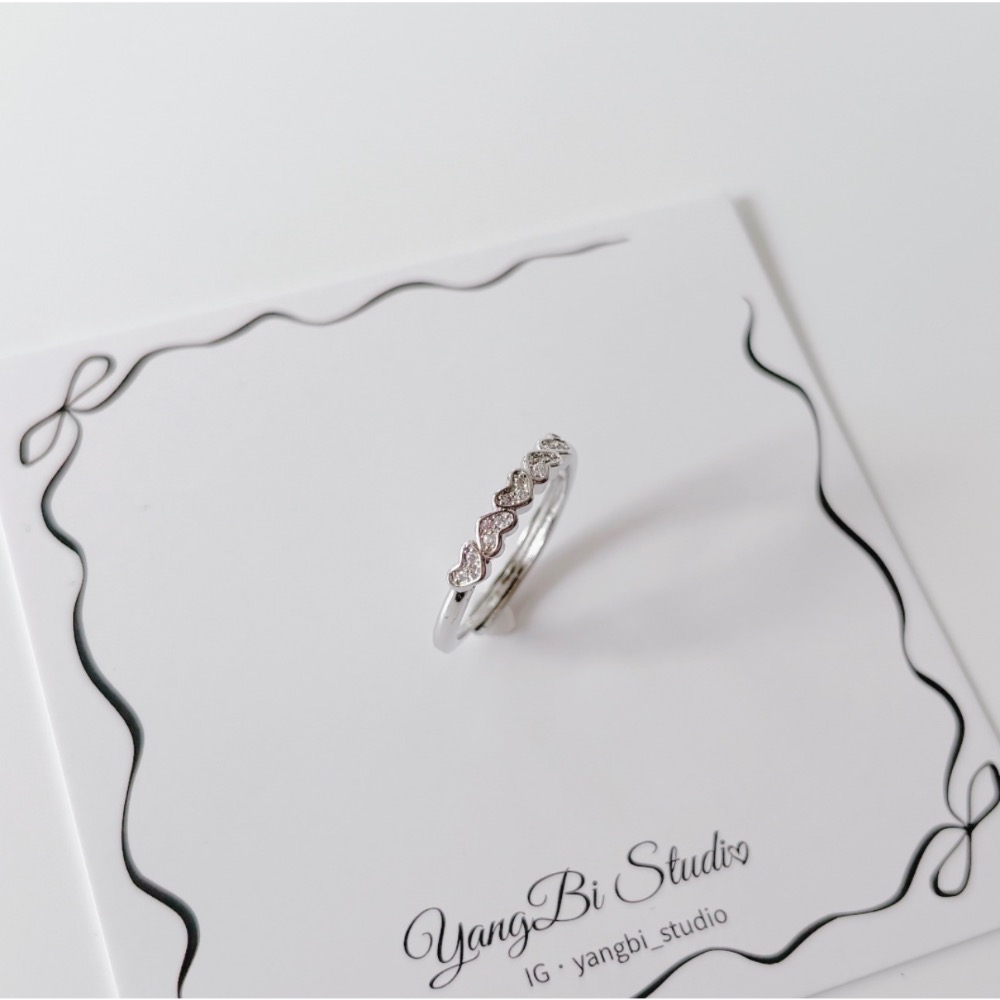 𝓨𝓪𝓷𝓰𝓑𝓲🕊️925純銀【韓系整排愛心細閃戒指】極細顯白氣質款 小紅書同款 Y945-細節圖5