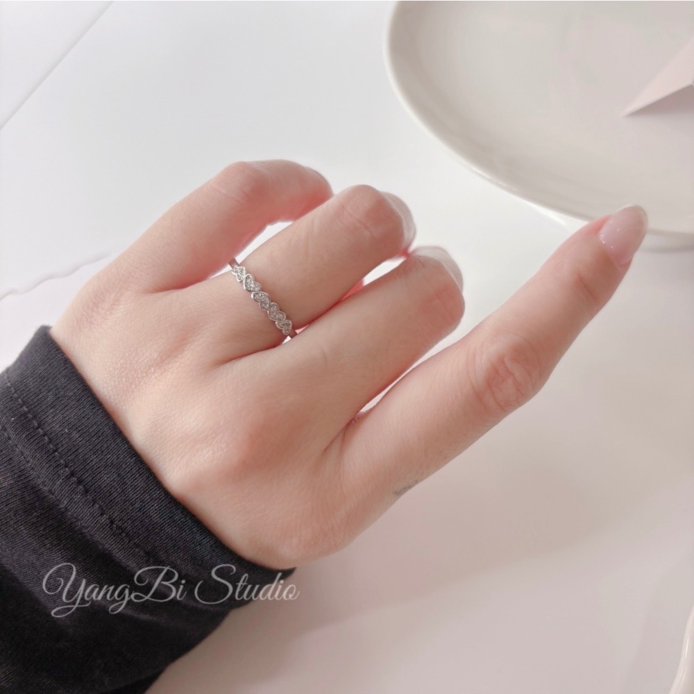 𝓨𝓪𝓷𝓰𝓑𝓲🕊️925純銀【韓系整排愛心細閃戒指】極細顯白氣質款 小紅書同款 Y945-細節圖7