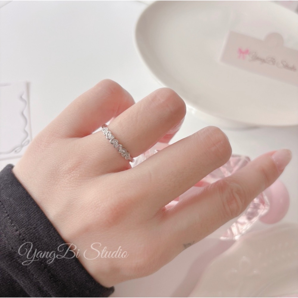 𝓨𝓪𝓷𝓰𝓑𝓲🕊️925純銀【韓系整排愛心細閃戒指】極細顯白氣質款 小紅書同款 Y945-細節圖8