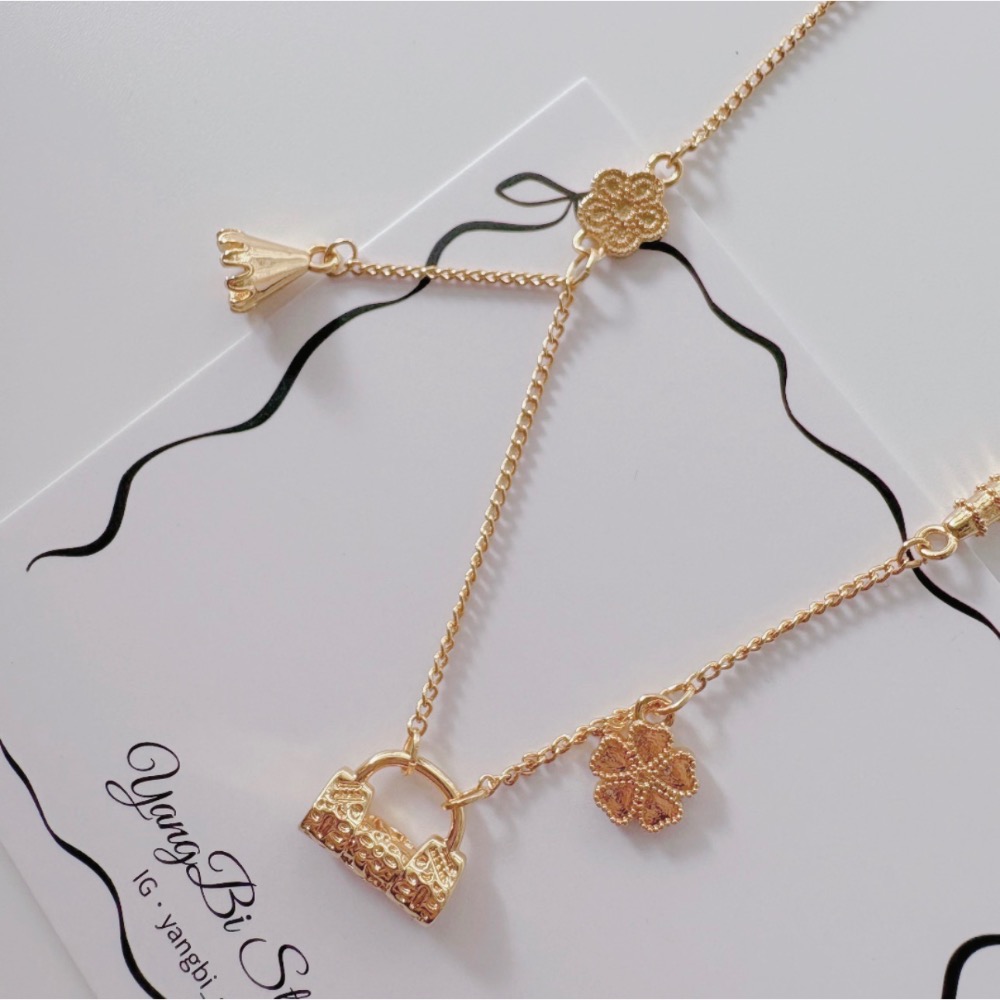 𝓨𝓪𝓷𝓰𝓑𝓲🕊️招好運【18K真金電鍍】【繁花幸運草流蘇平安鎖項鍊】 Y946-細節圖2