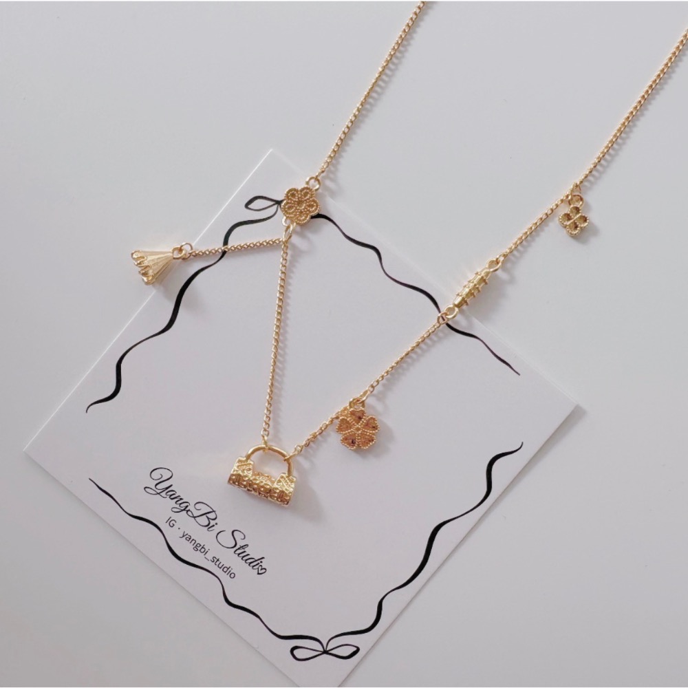 𝓨𝓪𝓷𝓰𝓑𝓲🕊️招好運【18K真金電鍍】【繁花幸運草流蘇平安鎖項鍊】 Y946-細節圖5