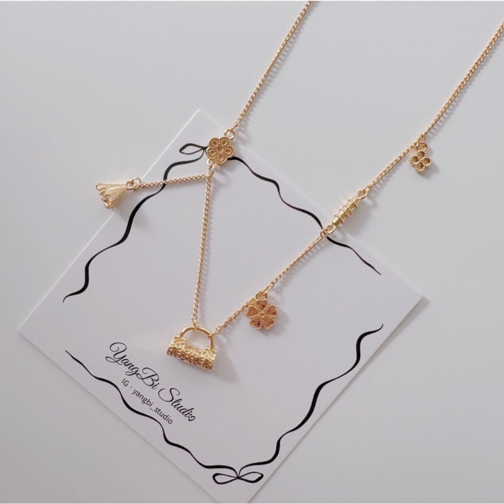𝓨𝓪𝓷𝓰𝓑𝓲🕊️招好運【18K真金電鍍】【繁花幸運草流蘇平安鎖項鍊】 Y946-細節圖5