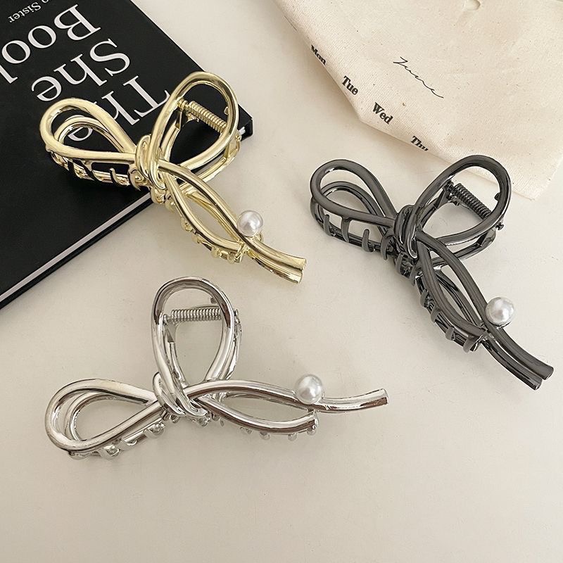 𝓨𝓪𝓷𝓰𝓑𝓲🕊️【韓系金屬珍珠蝴蝶結鯊魚夾】大抓夾 V467-細節圖3