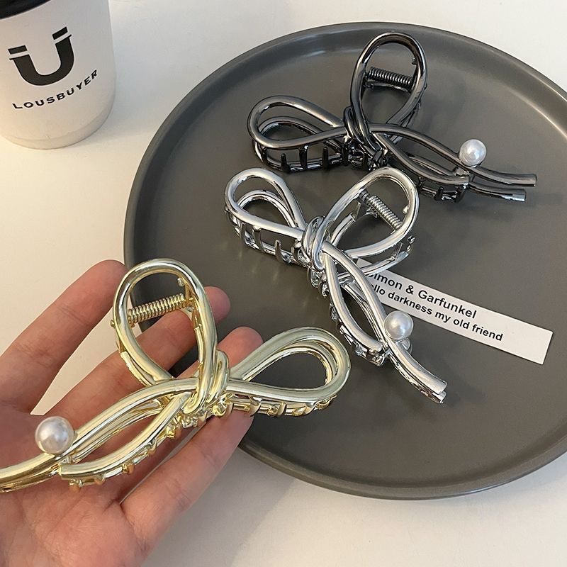 𝓨𝓪𝓷𝓰𝓑𝓲🕊️【韓系金屬珍珠蝴蝶結鯊魚夾】大抓夾 V467-細節圖5