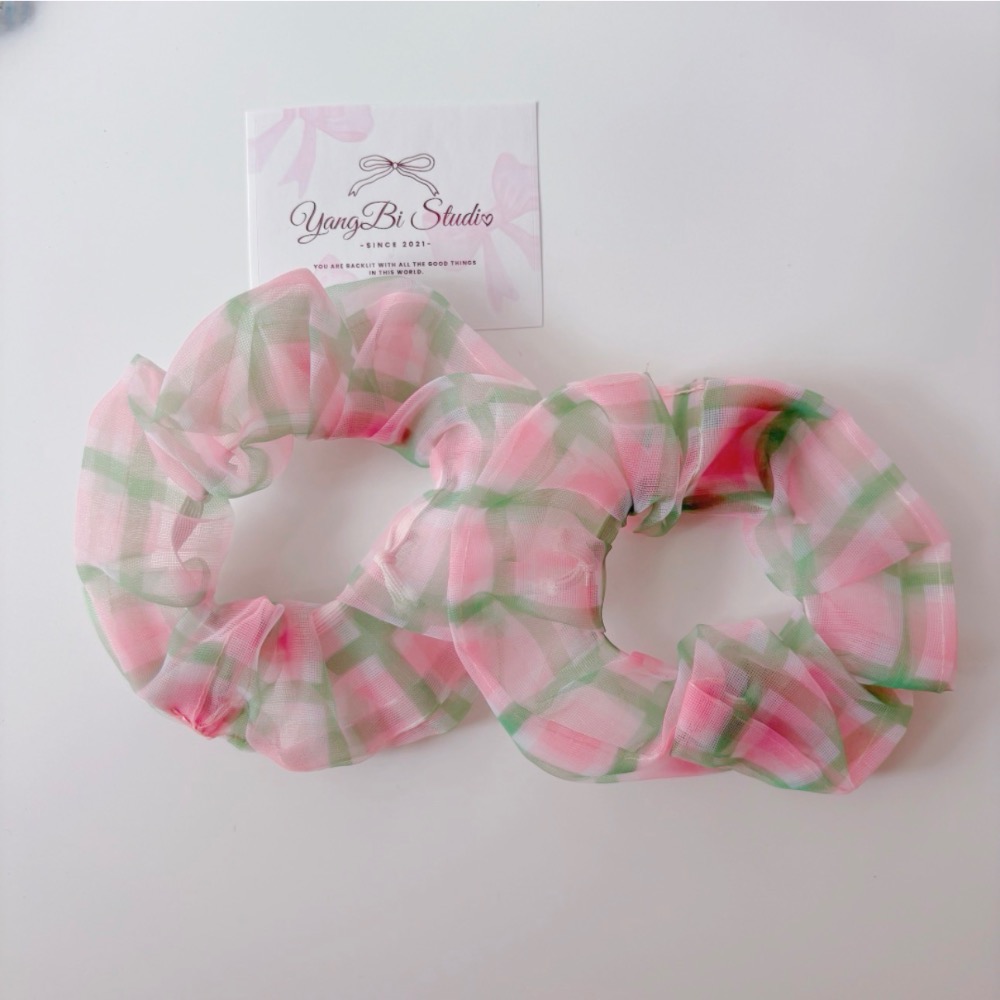 𝓨𝓪𝓷𝓰𝓑𝓲✨買一送一✨韓國歐根紗格紋網紗大腸圈 V480-細節圖10