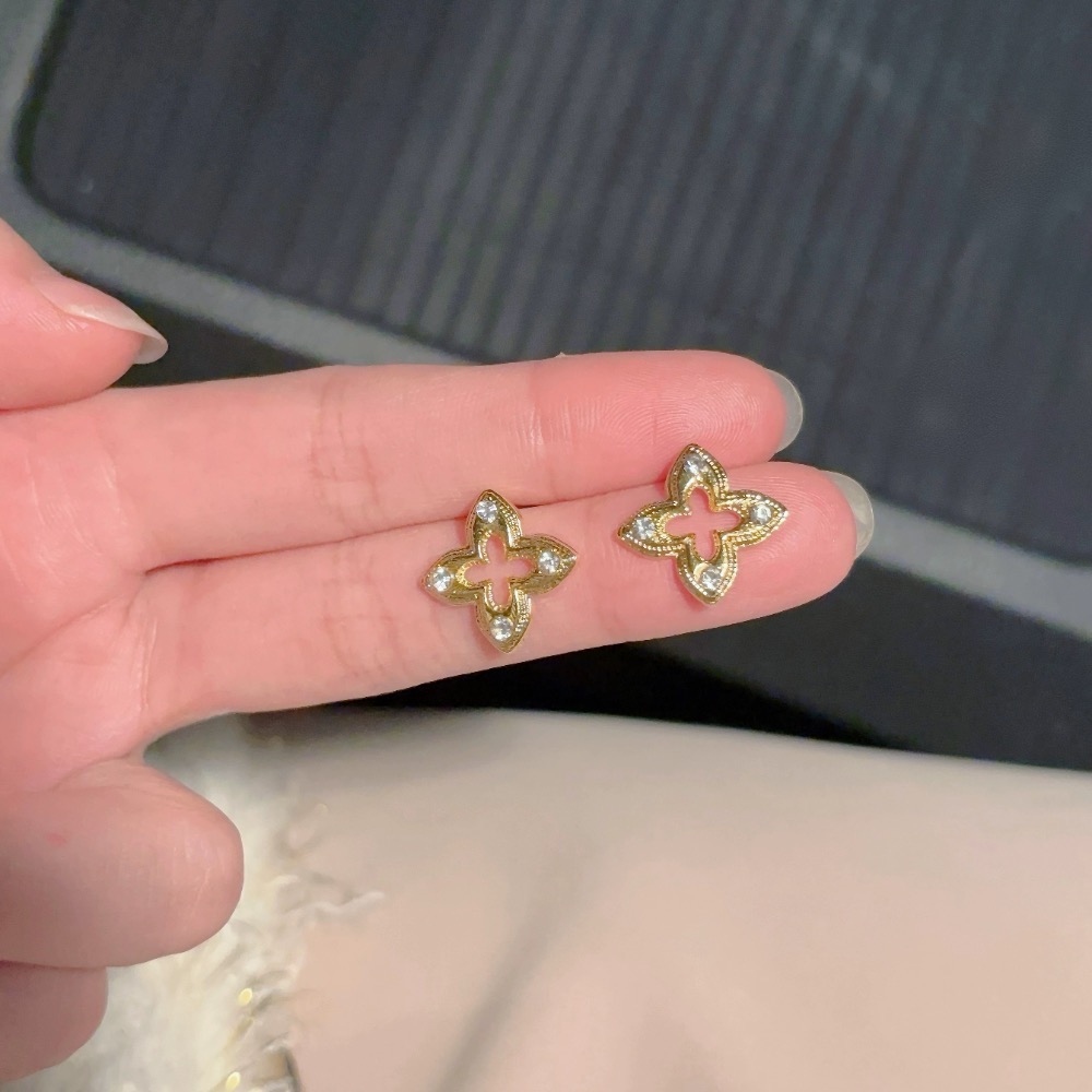 𝓨𝓪𝓷𝓰𝓑𝓲🕊️耳針耳夾都有【經典拉絲四葉草點鑽金色耳環】 Y967-細節圖5
