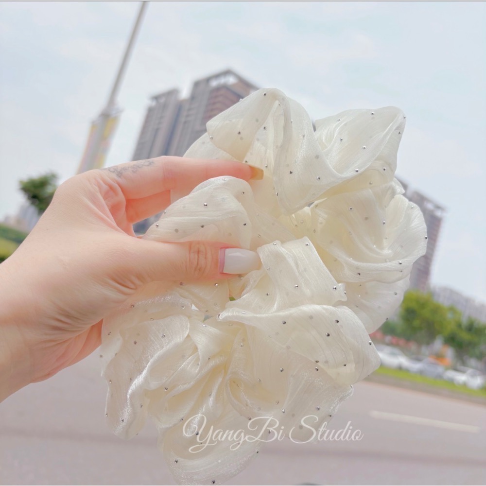 𝓨𝓪𝓷𝓰𝓑𝓲🕊️正韓質感佳🇰🇷超精緻歐根紗燙鑽釘珠特大大腸圈 V515-細節圖2