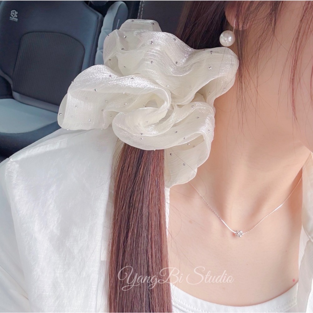 𝓨𝓪𝓷𝓰𝓑𝓲🕊️正韓質感佳🇰🇷超精緻歐根紗燙鑽釘珠特大大腸圈 V515-細節圖3