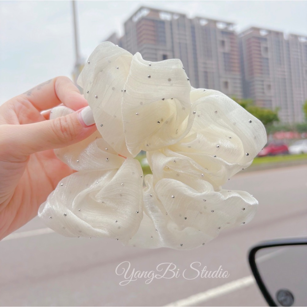 𝓨𝓪𝓷𝓰𝓑𝓲🕊️正韓質感佳🇰🇷超精緻歐根紗燙鑽釘珠特大大腸圈 V515-細節圖6