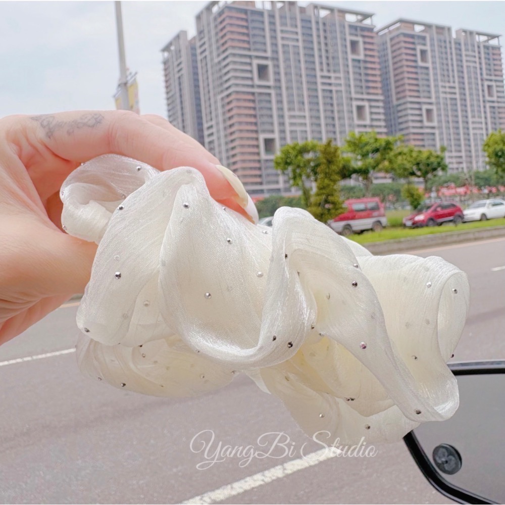 𝓨𝓪𝓷𝓰𝓑𝓲🕊️正韓質感佳🇰🇷超精緻歐根紗燙鑽釘珠特大大腸圈 V515-細節圖7