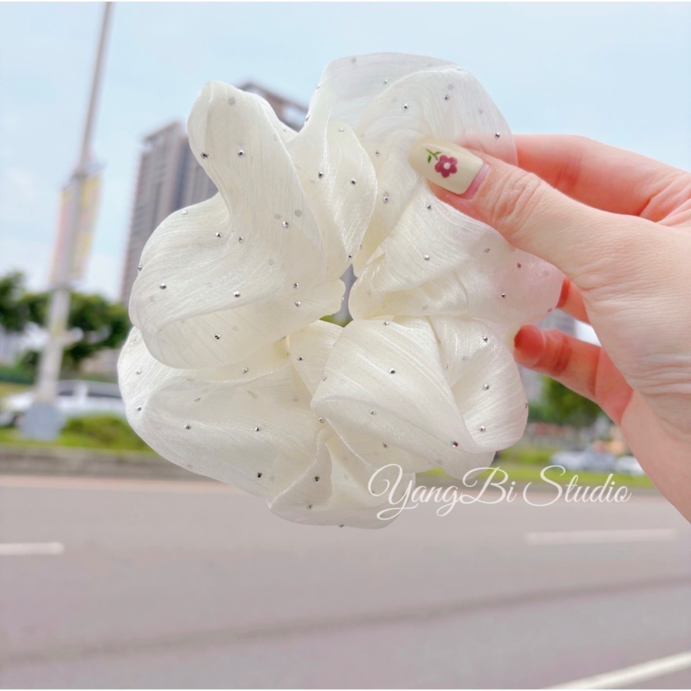 𝓨𝓪𝓷𝓰𝓑𝓲🕊️正韓質感佳🇰🇷超精緻歐根紗燙鑽釘珠特大大腸圈 V515-細節圖8