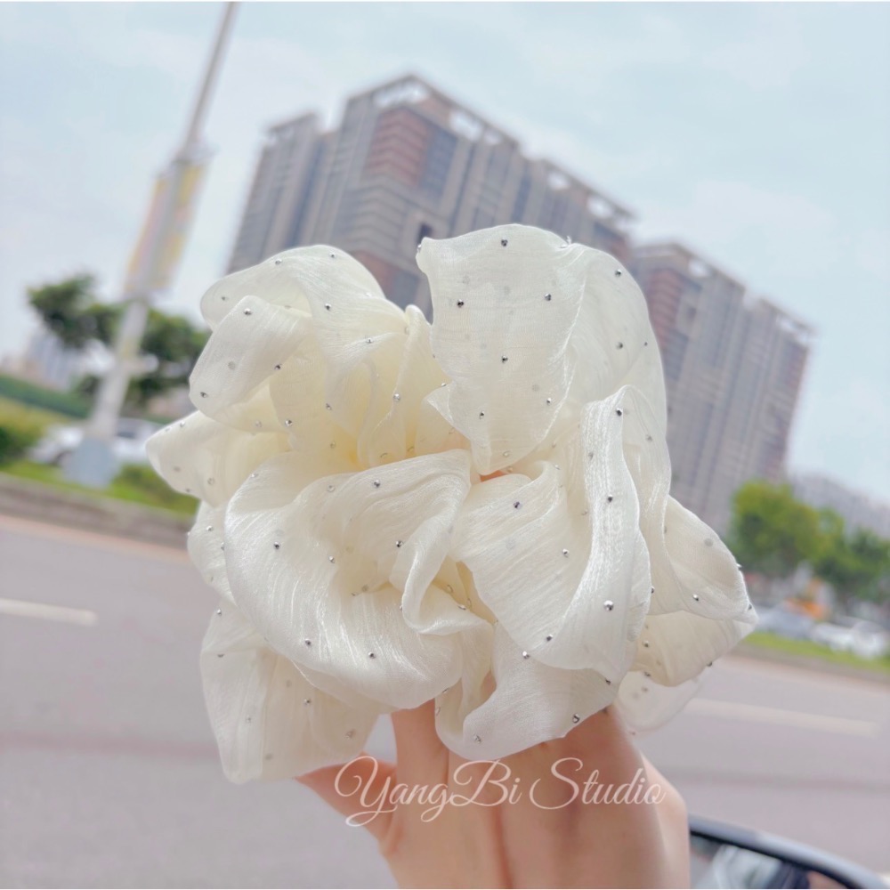 𝓨𝓪𝓷𝓰𝓑𝓲🕊️正韓質感佳🇰🇷超精緻歐根紗燙鑽釘珠特大大腸圈 V515-細節圖10
