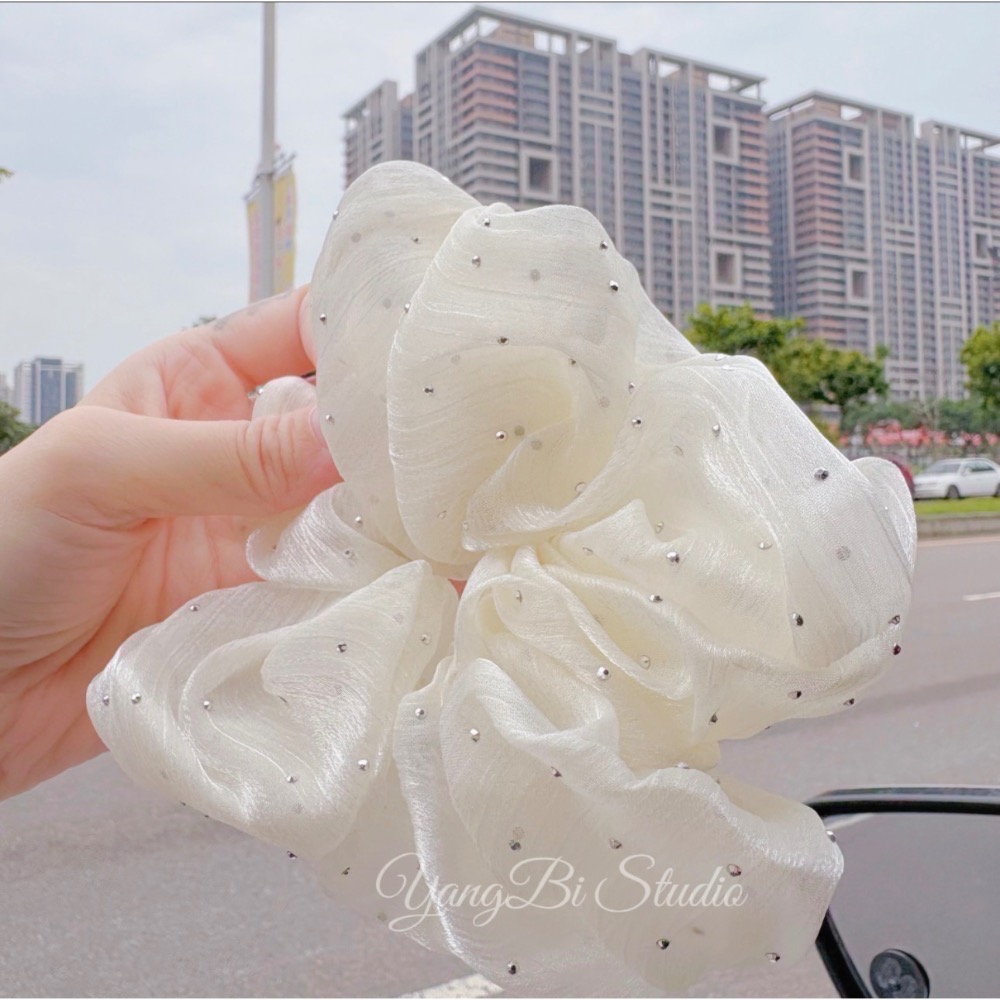 𝓨𝓪𝓷𝓰𝓑𝓲🕊️正韓質感佳🇰🇷超精緻歐根紗燙鑽釘珠特大大腸圈 V515-細節圖11