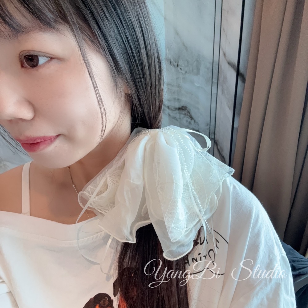 𝓨𝓪𝓷𝓰𝓑𝓲🕊️正韓質感超好🇰🇷隨便夾都超好看 白色刺繡蕾絲白水晶蝴蝶結馬尾夾 V523-細節圖5