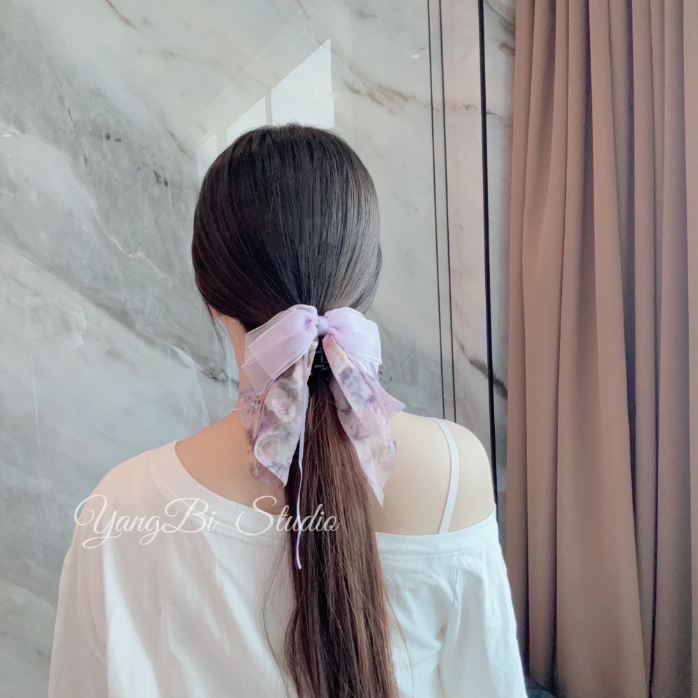 𝓨𝓪𝓷𝓰𝓑𝓲🕊️正韓質感超好🇰🇷隨便夾都超好看 紫色歐根紗串晶蝴蝶結馬尾夾 V524-細節圖7