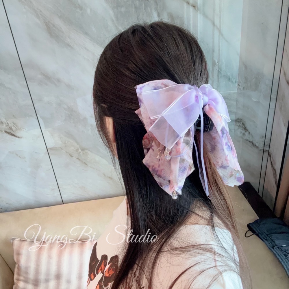 𝓨𝓪𝓷𝓰𝓑𝓲🕊️正韓質感超好🇰🇷隨便夾都超好看 紫色歐根紗串晶蝴蝶結馬尾夾 V524-細節圖8