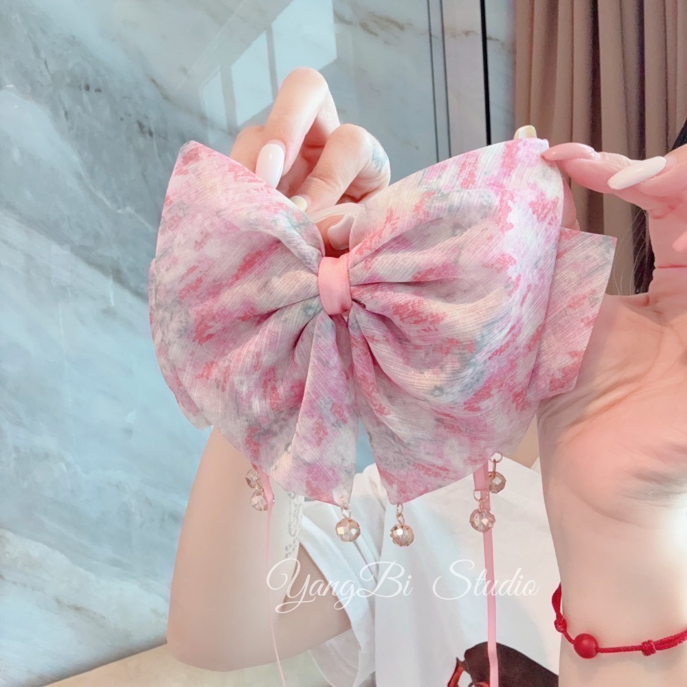 𝓨𝓪𝓷𝓰𝓑𝓲🕊️正韓質感超好🇰🇷隨便夾都超好看 油畫碎花珠光布料吊墜蝴蝶結馬尾夾 V525-細節圖6