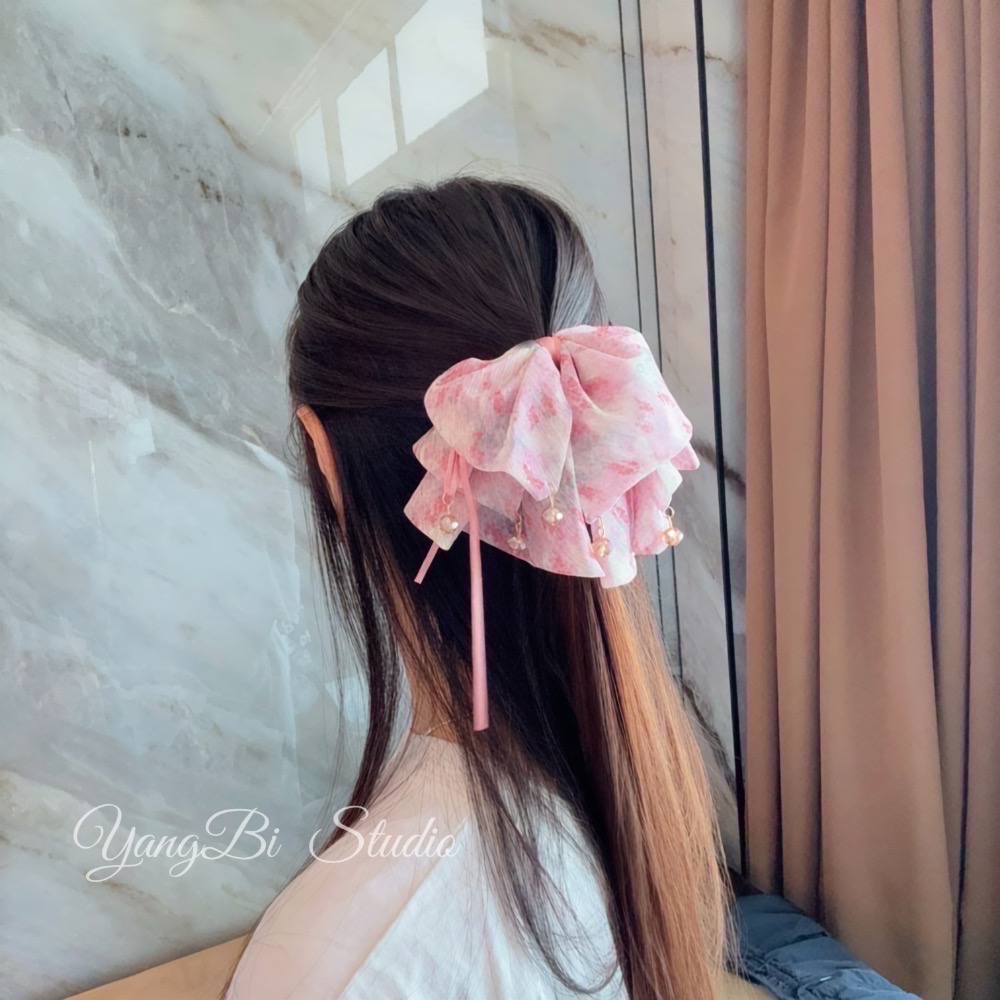 𝓨𝓪𝓷𝓰𝓑𝓲🕊️正韓質感超好🇰🇷隨便夾都超好看 油畫碎花珠光布料吊墜蝴蝶結馬尾夾 V525-細節圖7