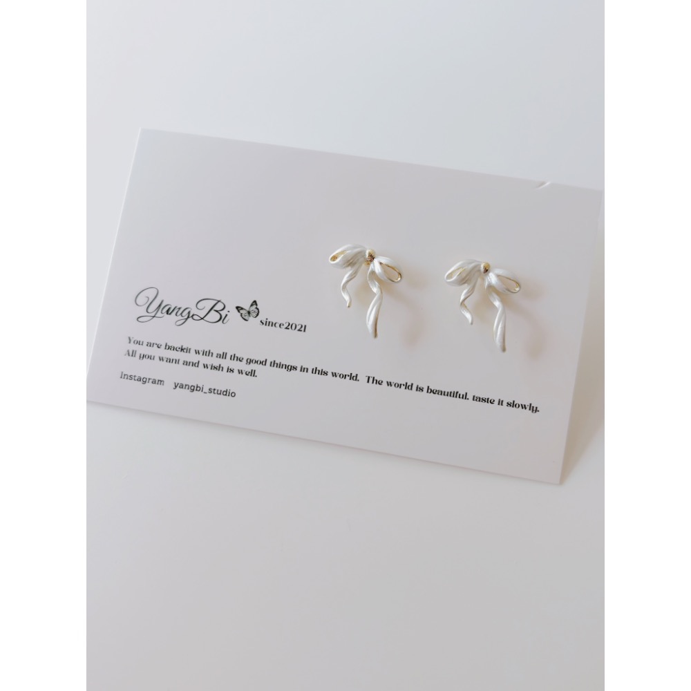 𝓨𝓪𝓷𝓰𝓑𝓲🕊️【芭蕾風蕾絲緞帶金邊蝴蝶結耳環】 Y980-細節圖2