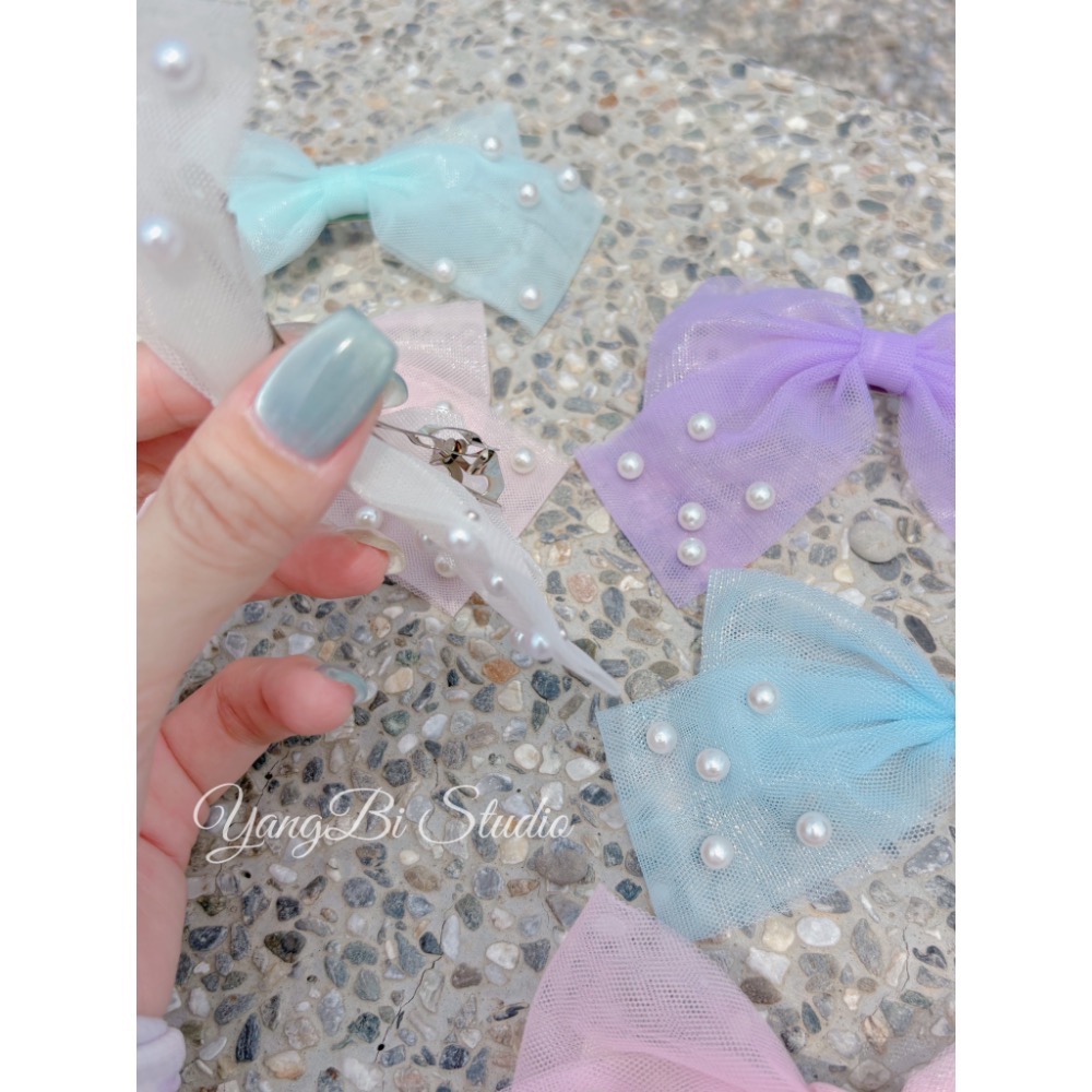 𝓨𝓪𝓷𝓰𝓑𝓲正韓🇰🇷珍珠網紗蝴蝶結髮夾 彈簧夾 V535-細節圖6