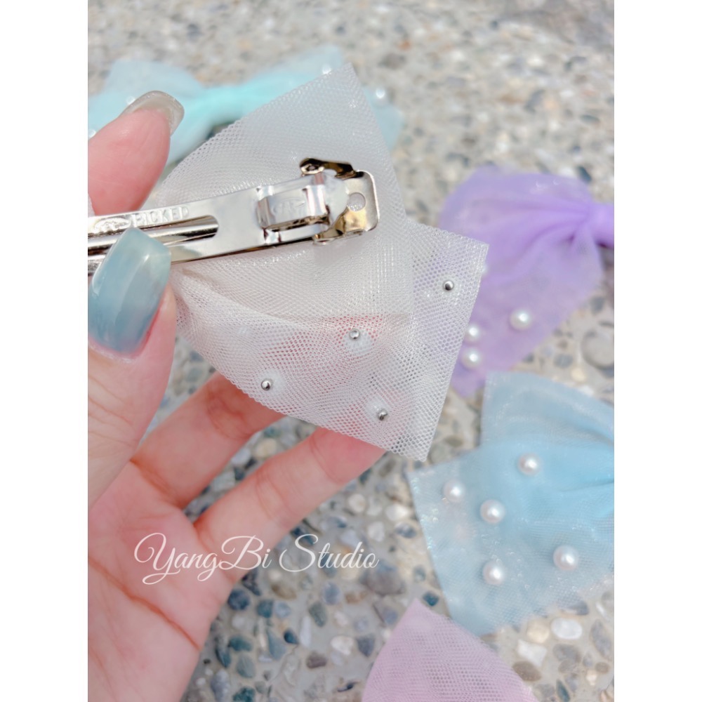 𝓨𝓪𝓷𝓰𝓑𝓲正韓🇰🇷珍珠網紗蝴蝶結髮夾 彈簧夾 V535-細節圖7