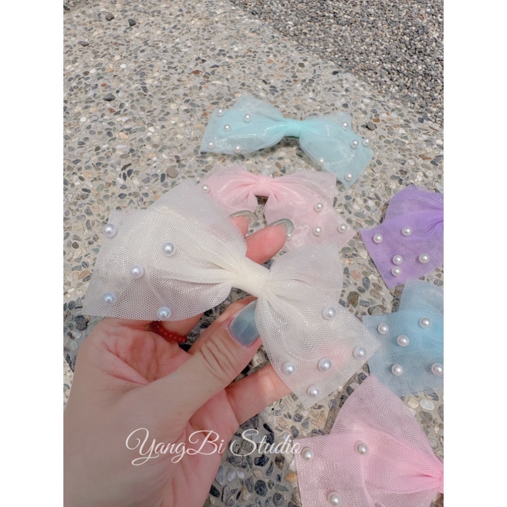 𝓨𝓪𝓷𝓰𝓑𝓲正韓🇰🇷珍珠網紗蝴蝶結髮夾 彈簧夾 V535-細節圖9